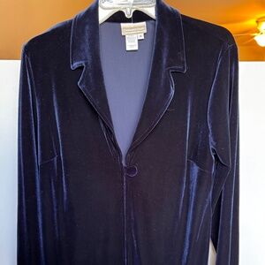 Coldwater Creek One Button Dark Blue Velvet Jacket/Tunic, Size 8. GUC